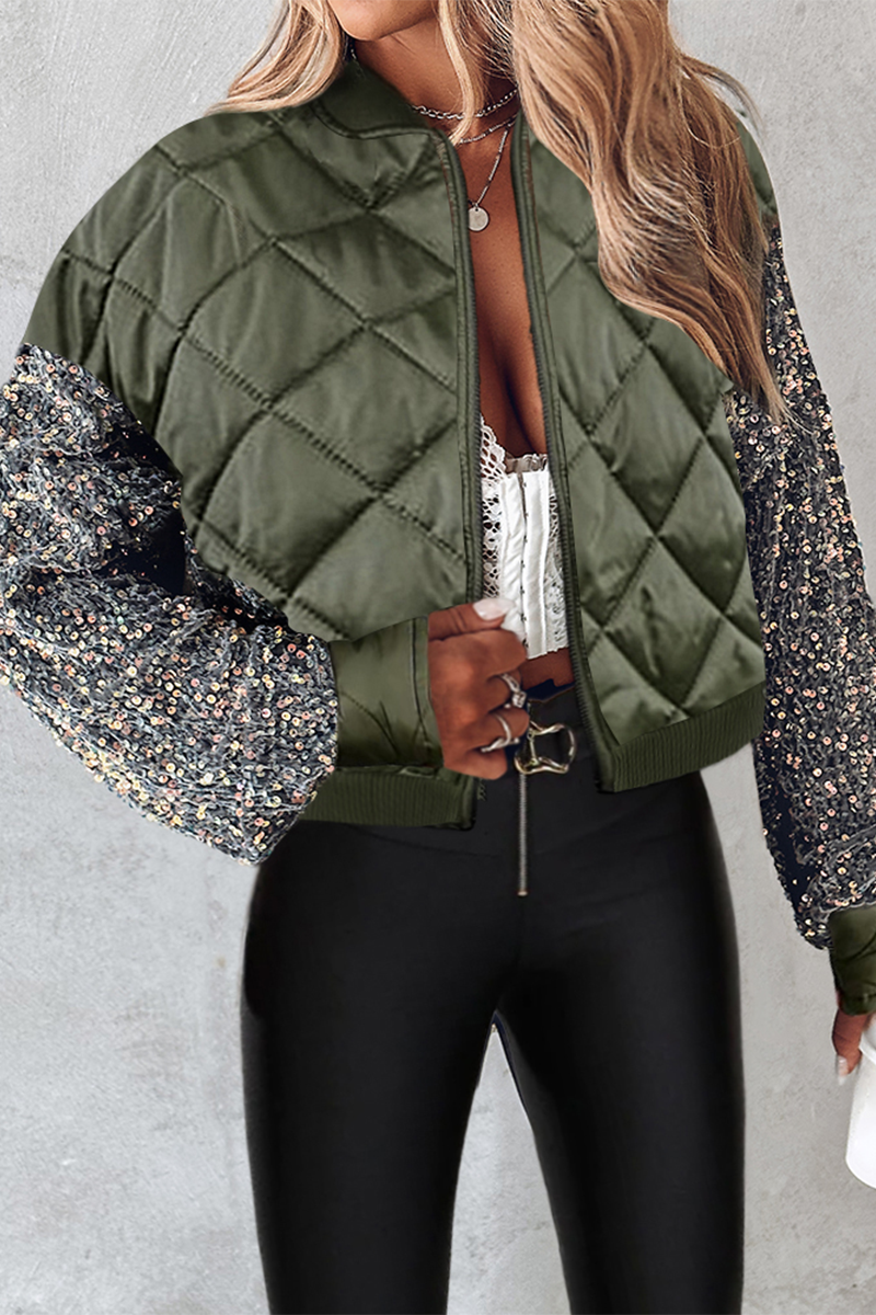Quilted Short Jacket with Sequin Sleeves