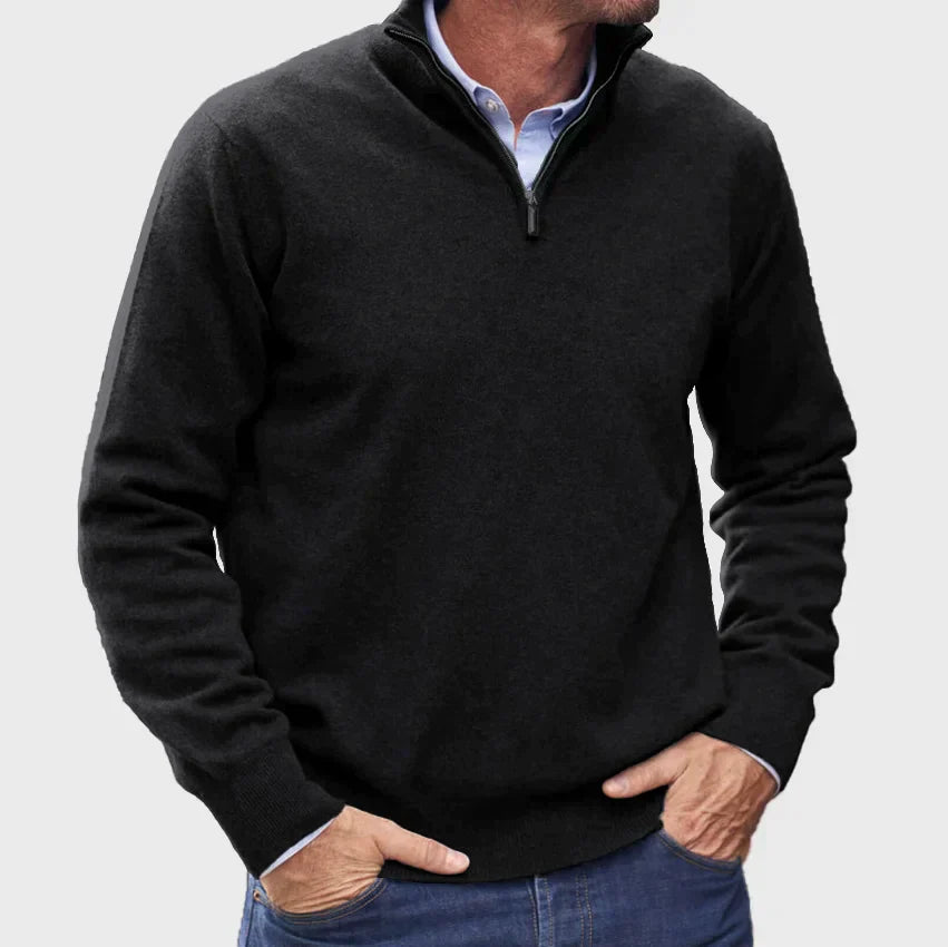 Men’s Half-Zip Knit Jumper with Stand Collar