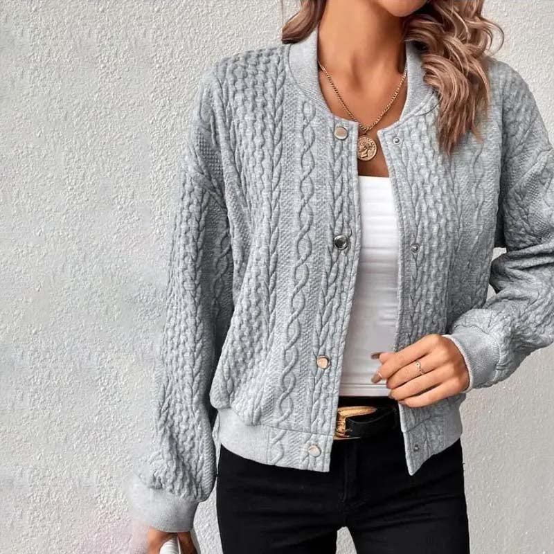 Women’s Quilted Knit Bomber Jacket Button-Up