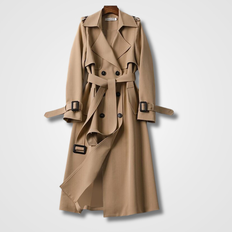 Women’s Full-Length Trench Coat with Belted Waist