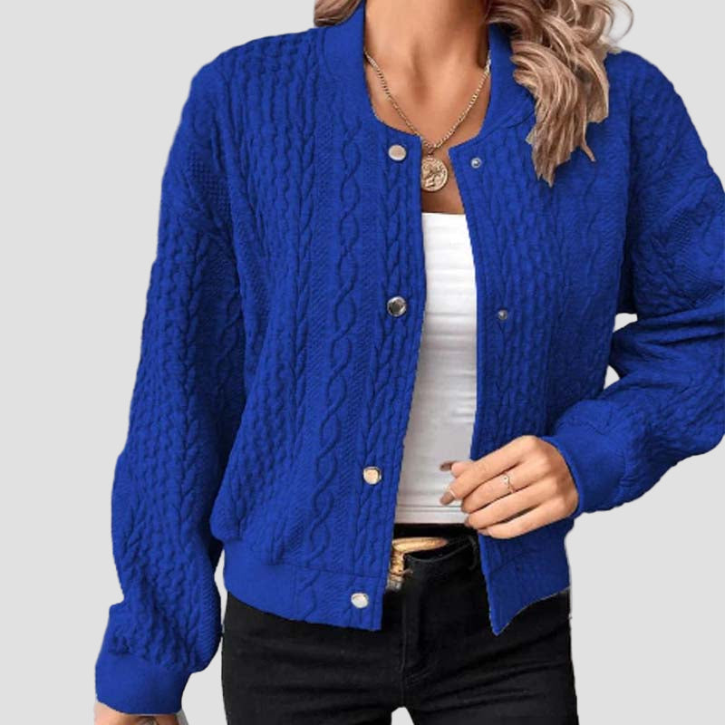 Women’s Quilted Knit Bomber Jacket Button-Up