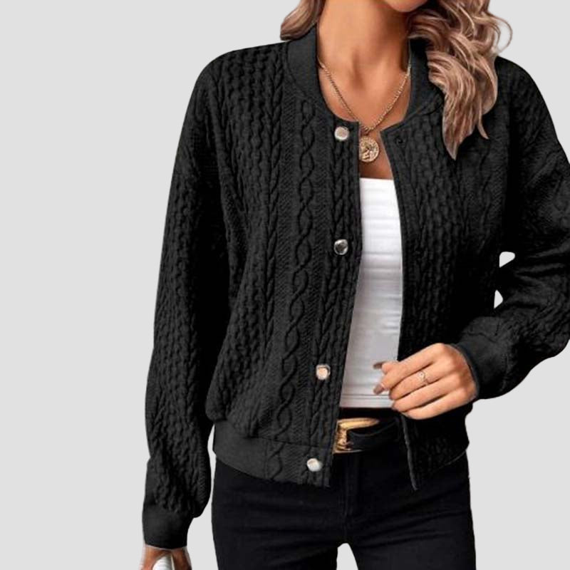 Women’s Quilted Knit Bomber Jacket Button-Up