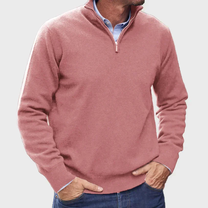 Men’s Half-Zip Knit Jumper with Stand Collar