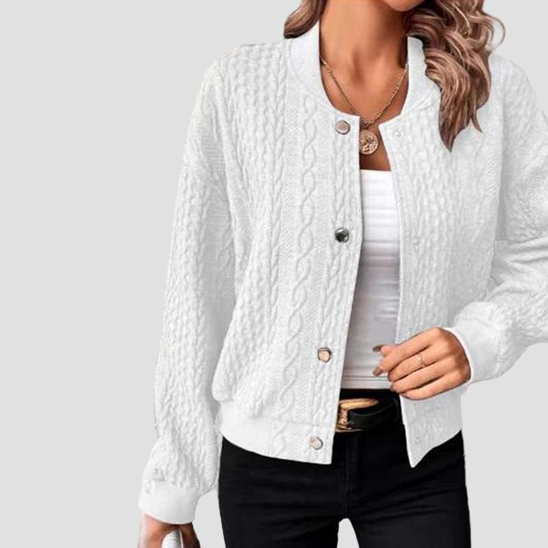Women’s Quilted Knit Bomber Jacket Button-Up