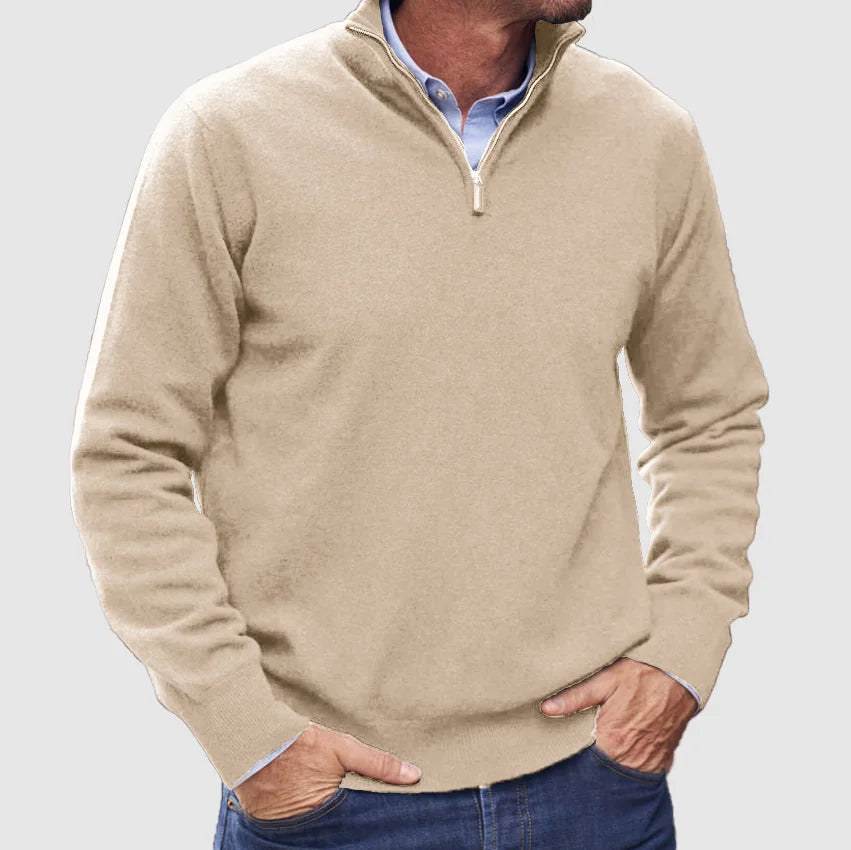 Men’s Half-Zip Knit Jumper with Stand Collar