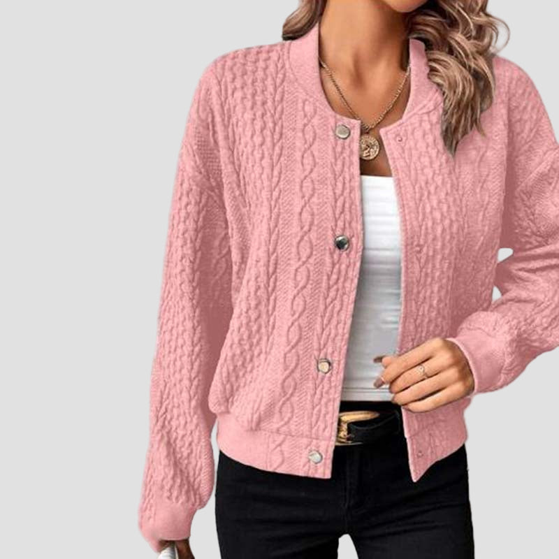 Women’s Quilted Knit Bomber Jacket Button-Up