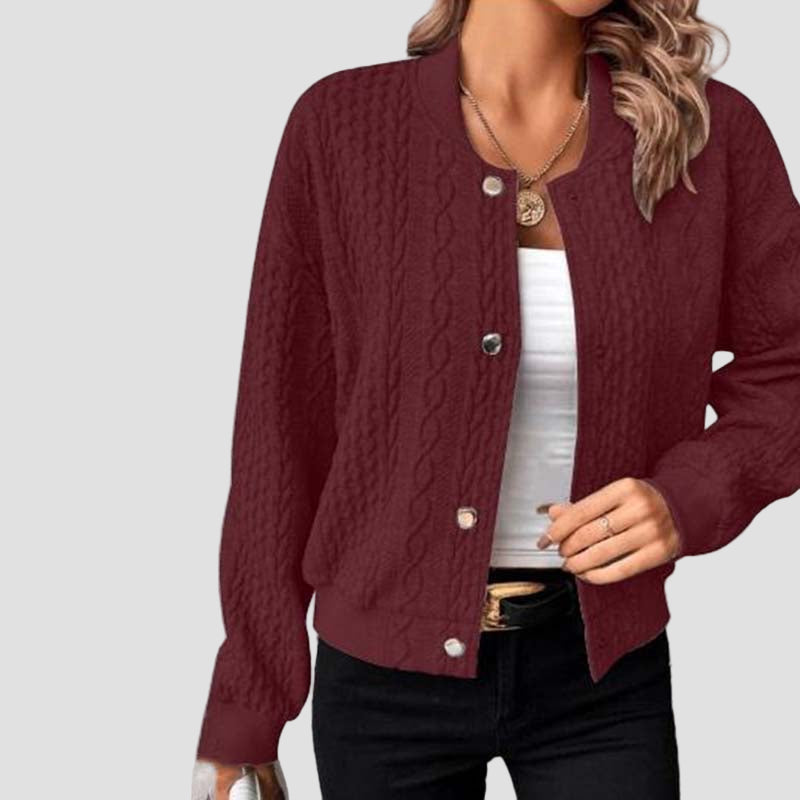 Women’s Quilted Knit Bomber Jacket Button-Up
