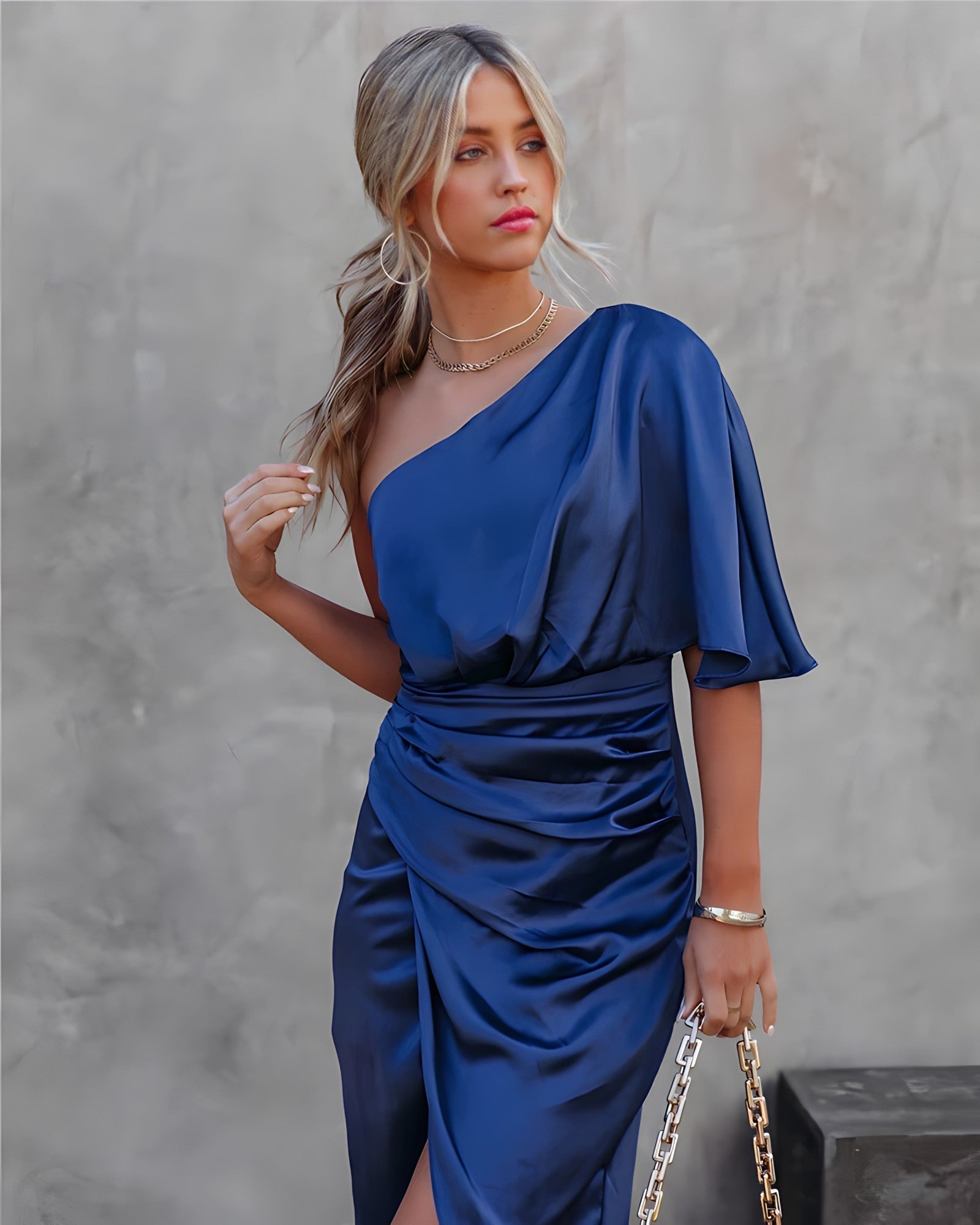 Ava Collection | Women's Dress with One Shoulder & Flattering Wrap Design 0
