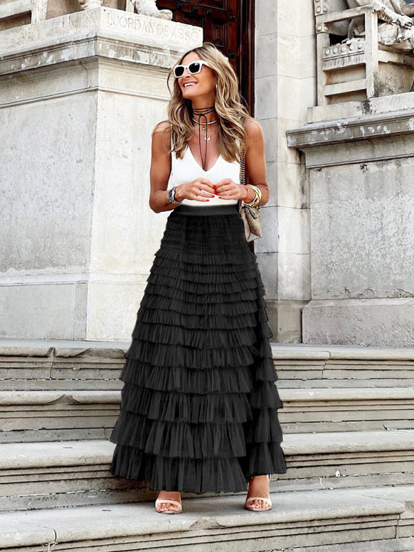 Boho Chic | Women's Maxi Skirt with High Waist & Ruffled Layers 4