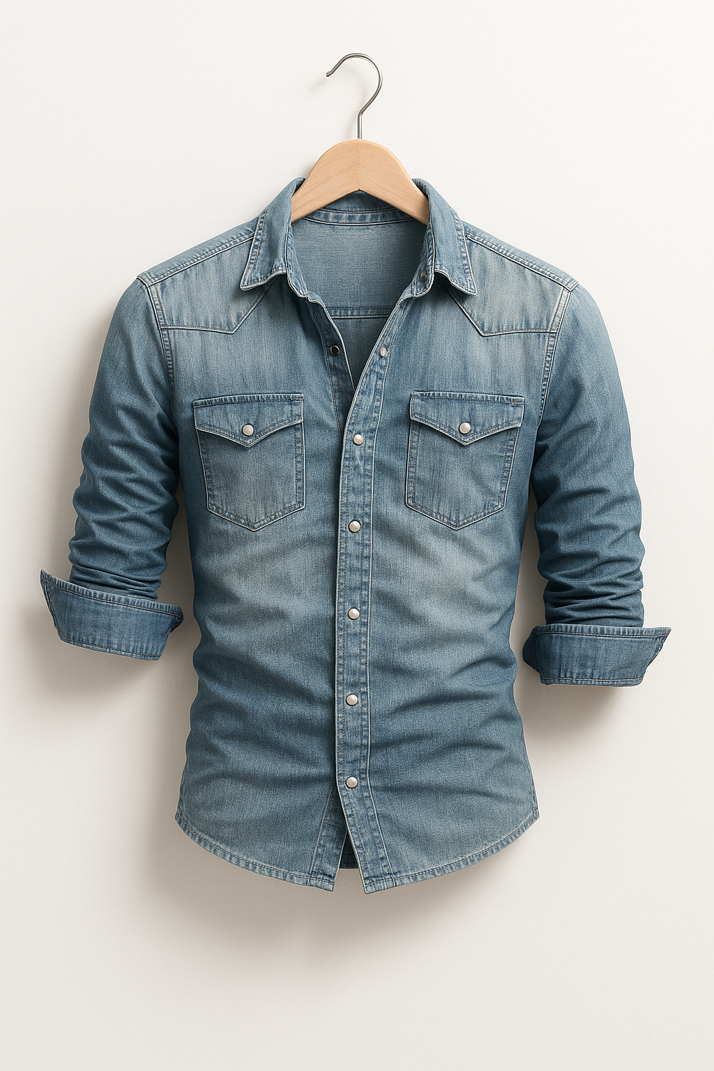 Classic Denim Shirt | Mens Denim Top with Adjustable Cuffs & Easy Care 1
