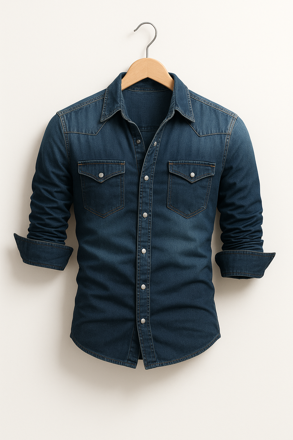 Classic Denim Shirt | Mens Denim Top with Adjustable Cuffs & Easy Care 3