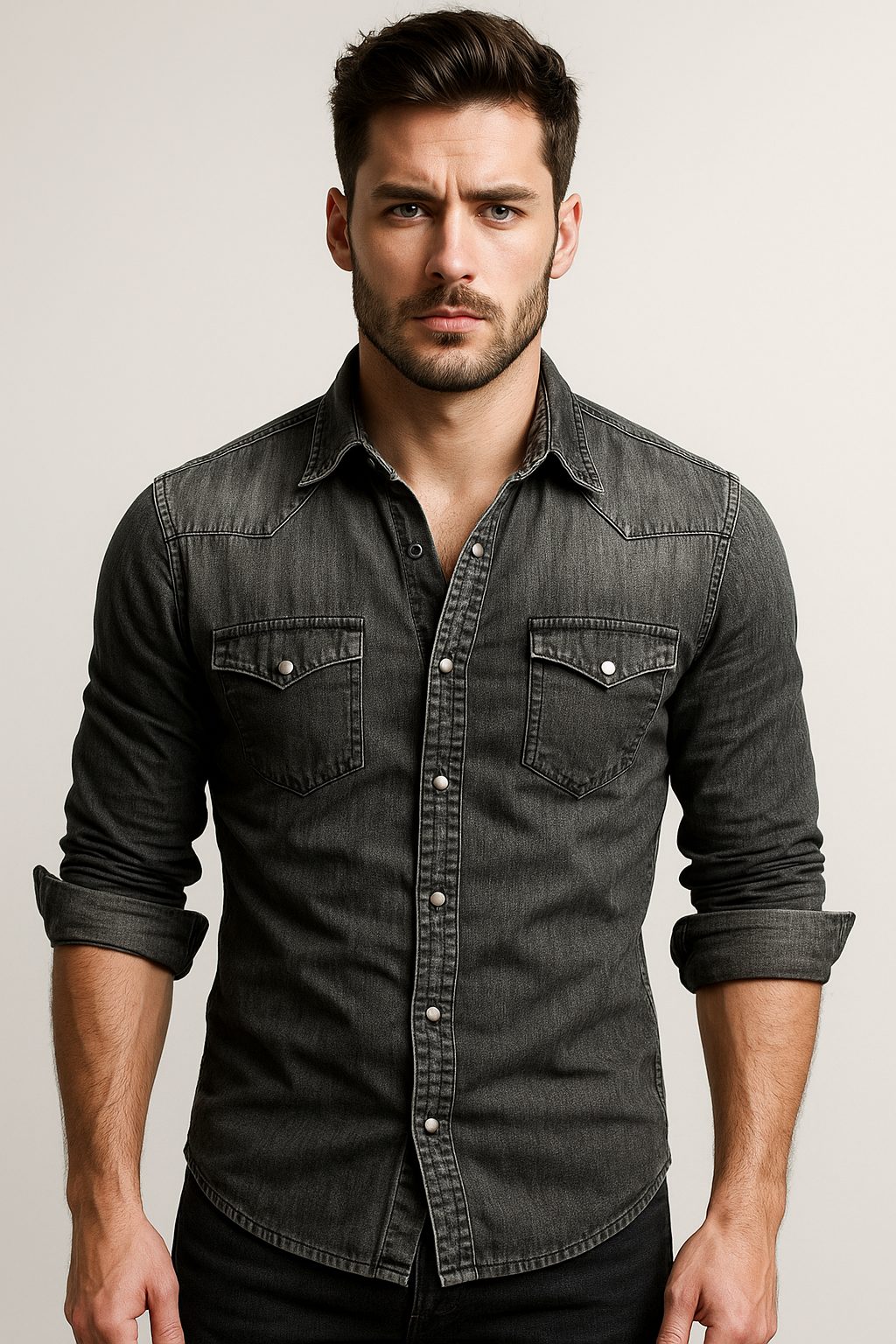 Classic Denim Shirt | Mens Denim Top with Adjustable Cuffs & Easy Care 8