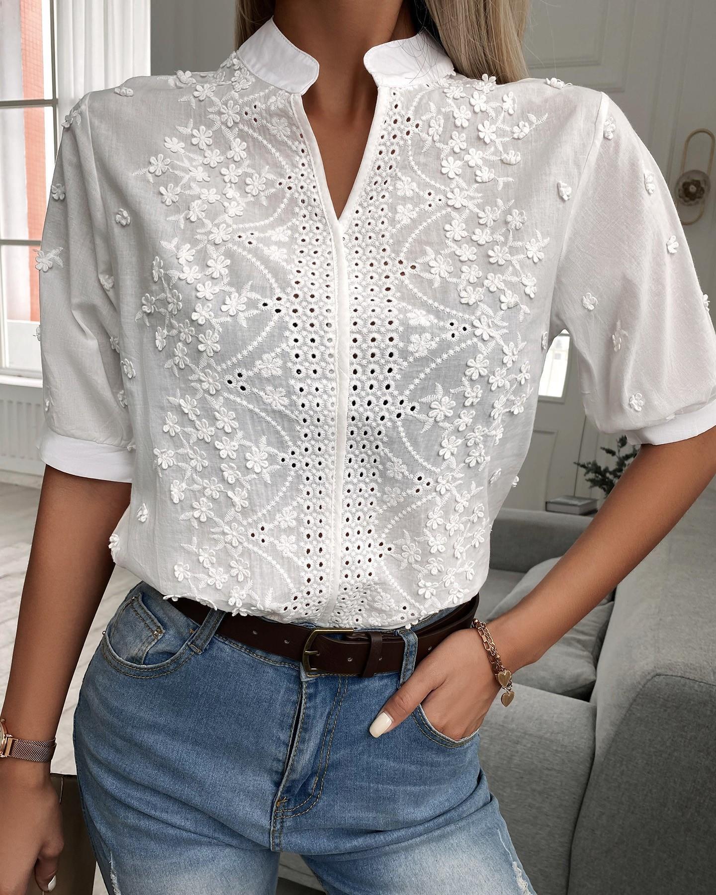 Cressida Collection | Women's Blouse with Elegant Floral Embroidery 2