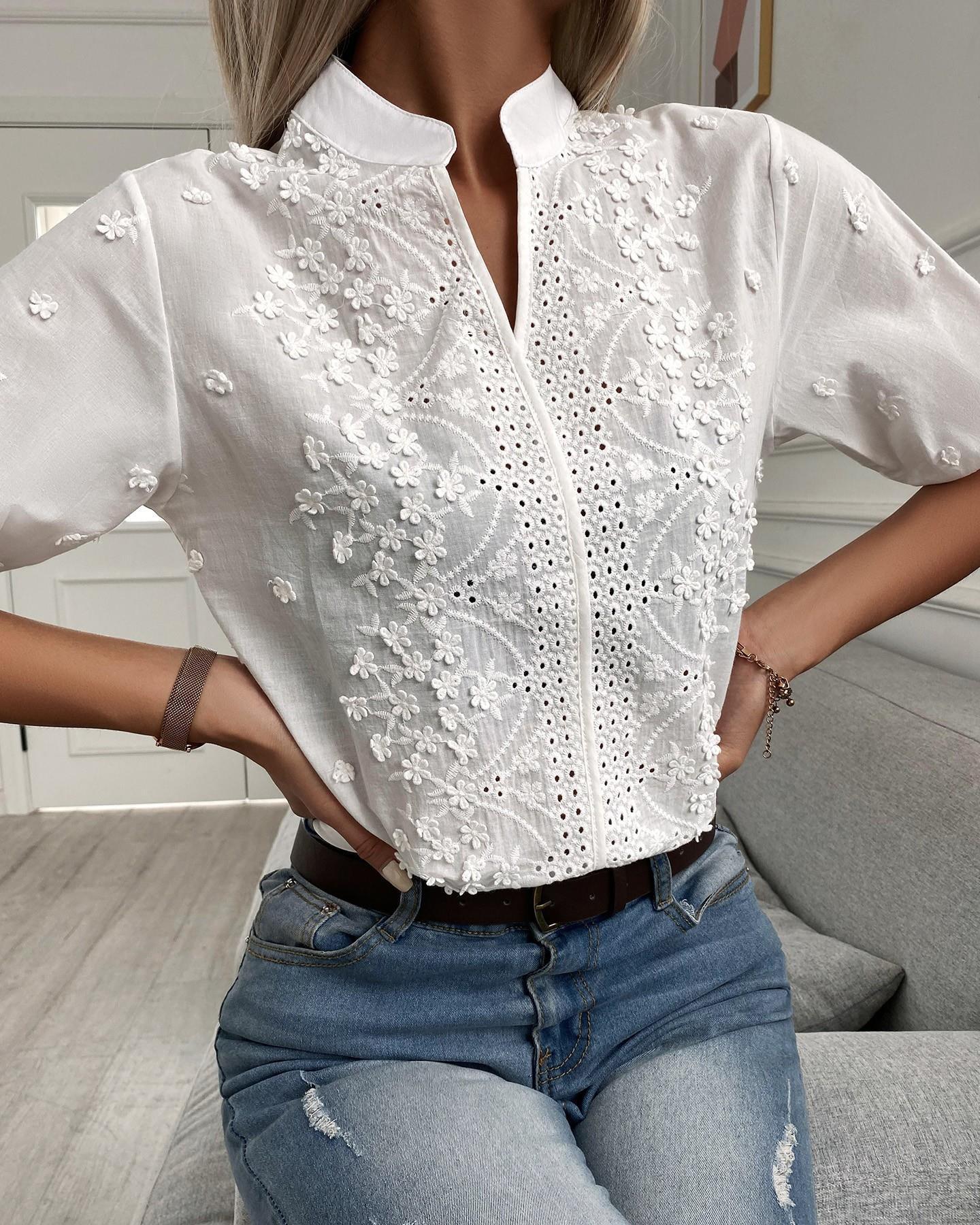 Cressida Collection | Women's Blouse with Elegant Floral Embroidery 6