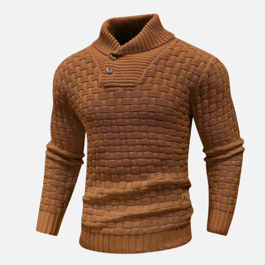 Men’s Textured Knit Jumper with Shawl Collar