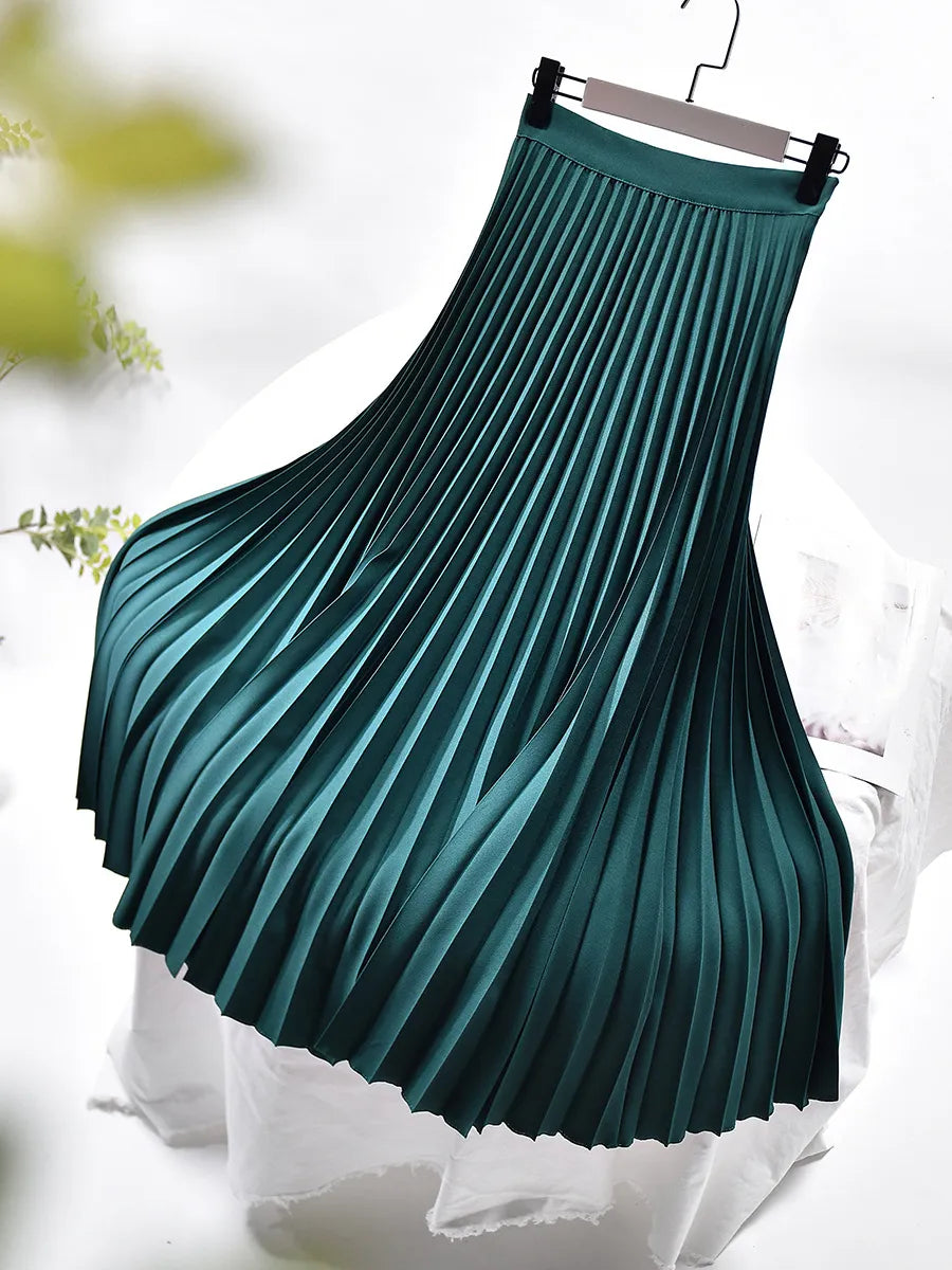 Elegant A-Line Maxi Skirt | High Waisted Design with Pleated Style 4