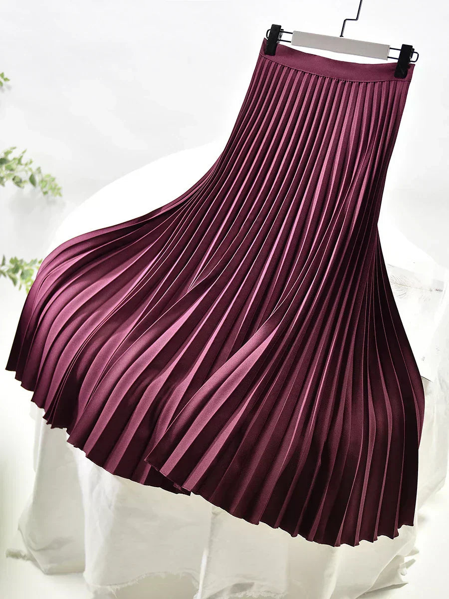 Elegant A-Line Maxi Skirt | High Waisted Design with Pleated Style 6