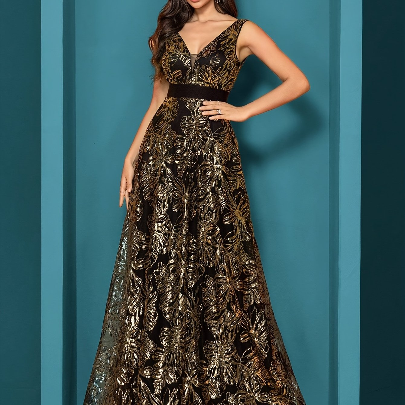 Elegant Collection | Women's Maxi Dress with Embroidered V-Neck Design 11