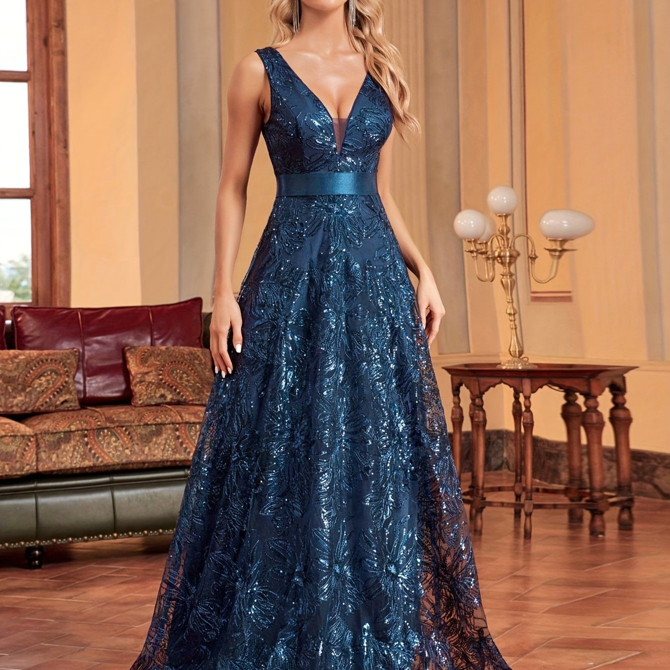 Elegant Collection | Women's Maxi Dress with Embroidered V-Neck Design 2