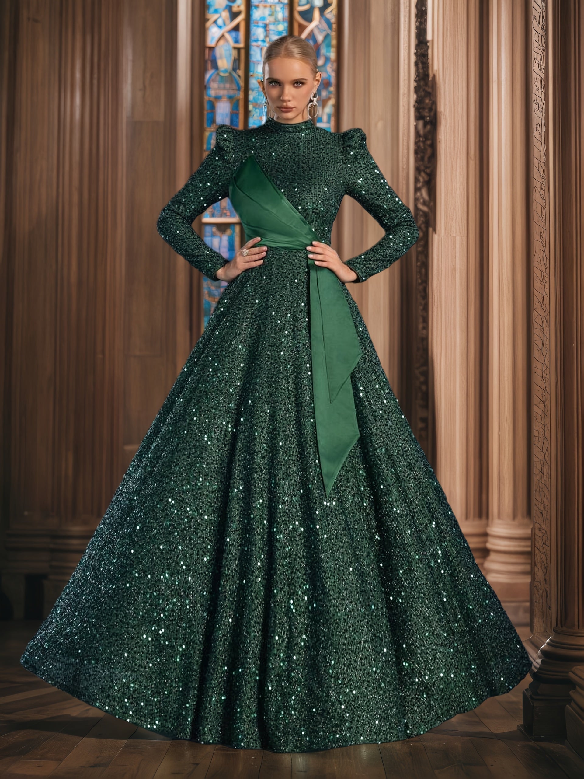 Elegant Evening | Women's Sequin Maxi Dress with Asymmetrical Design 0