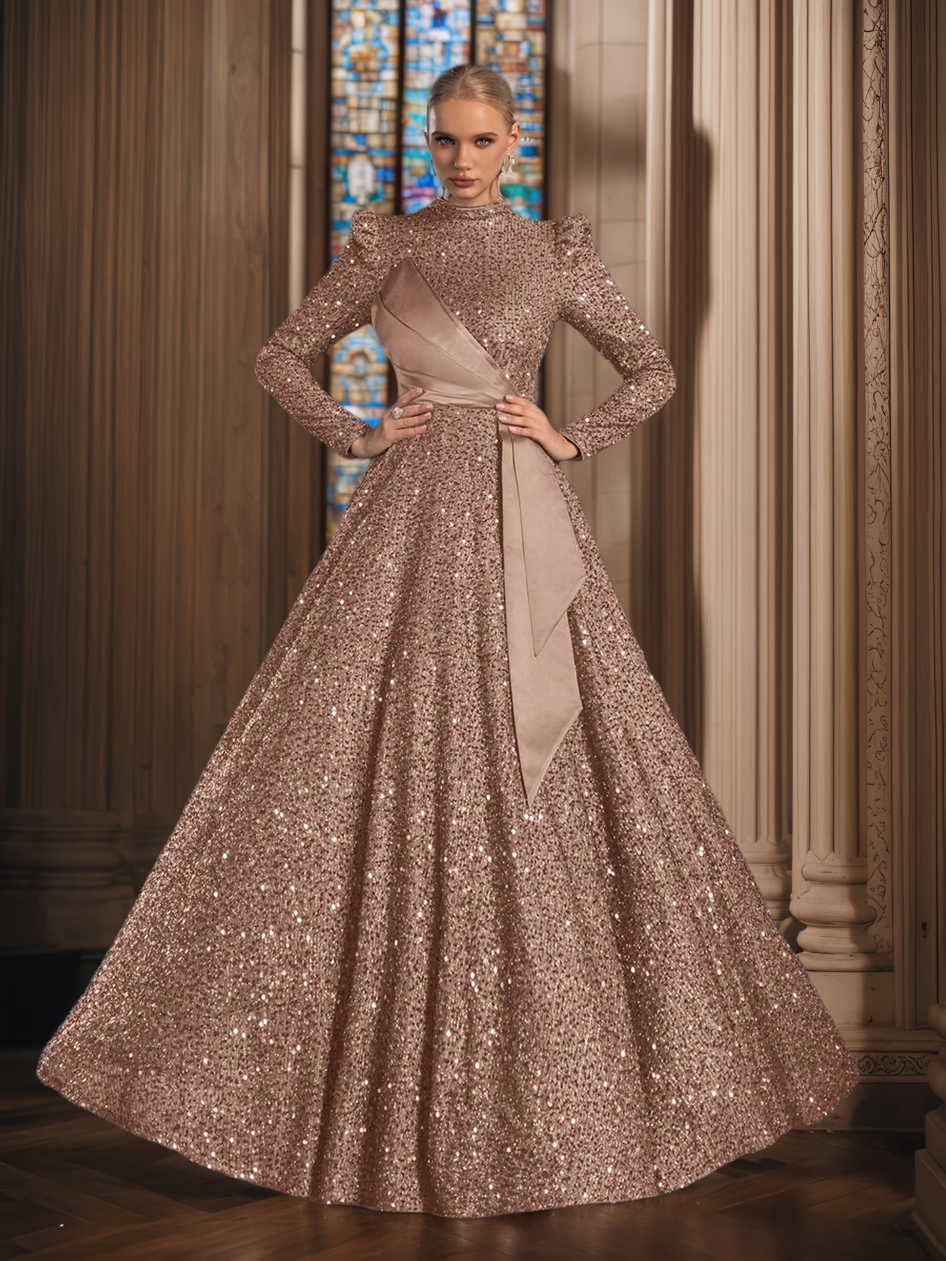 Elegant Evening | Women's Sequin Maxi Dress with Asymmetrical Design 3