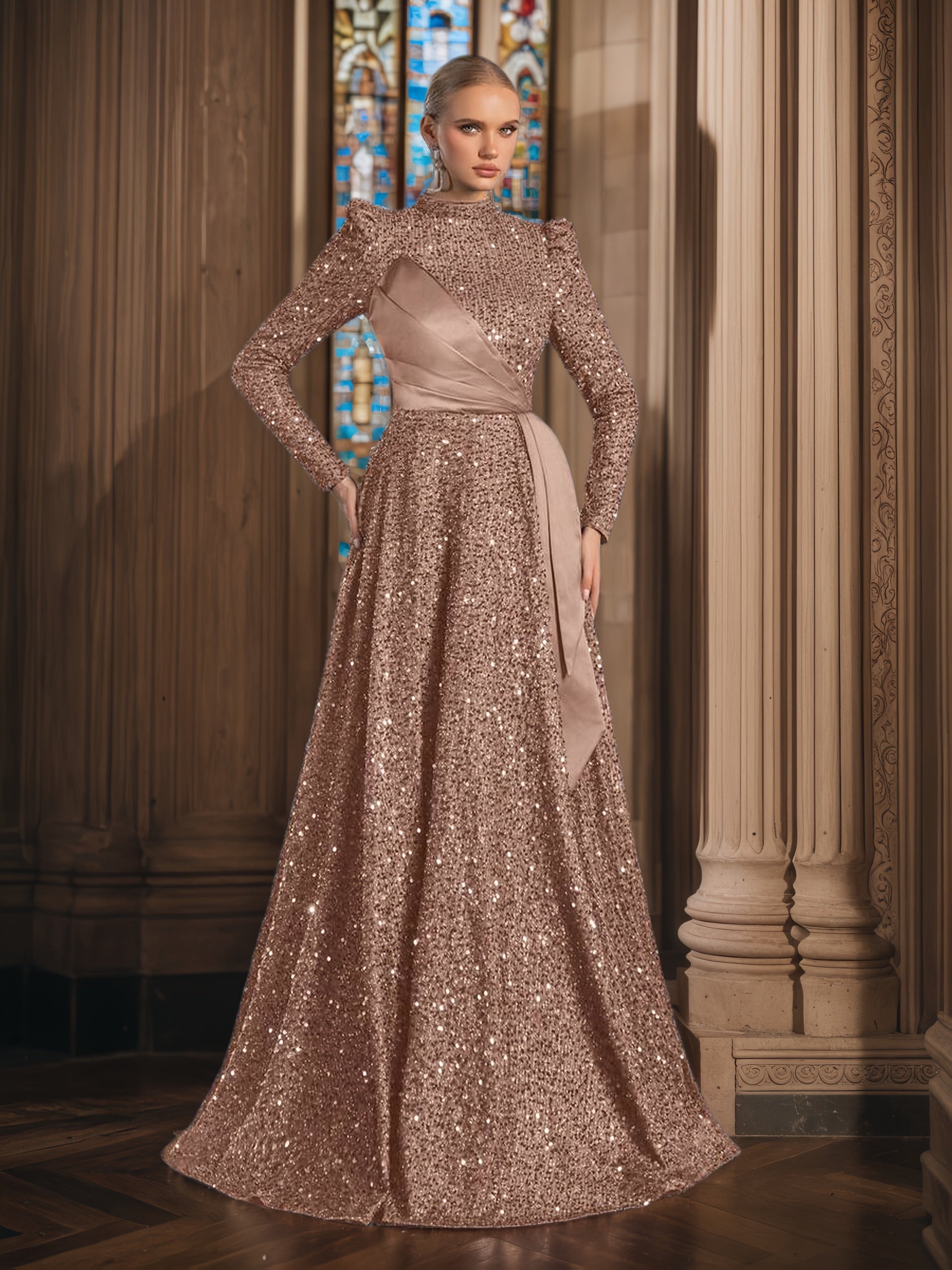 Elegant Evening | Women's Sequin Maxi Dress with Asymmetrical Design 4