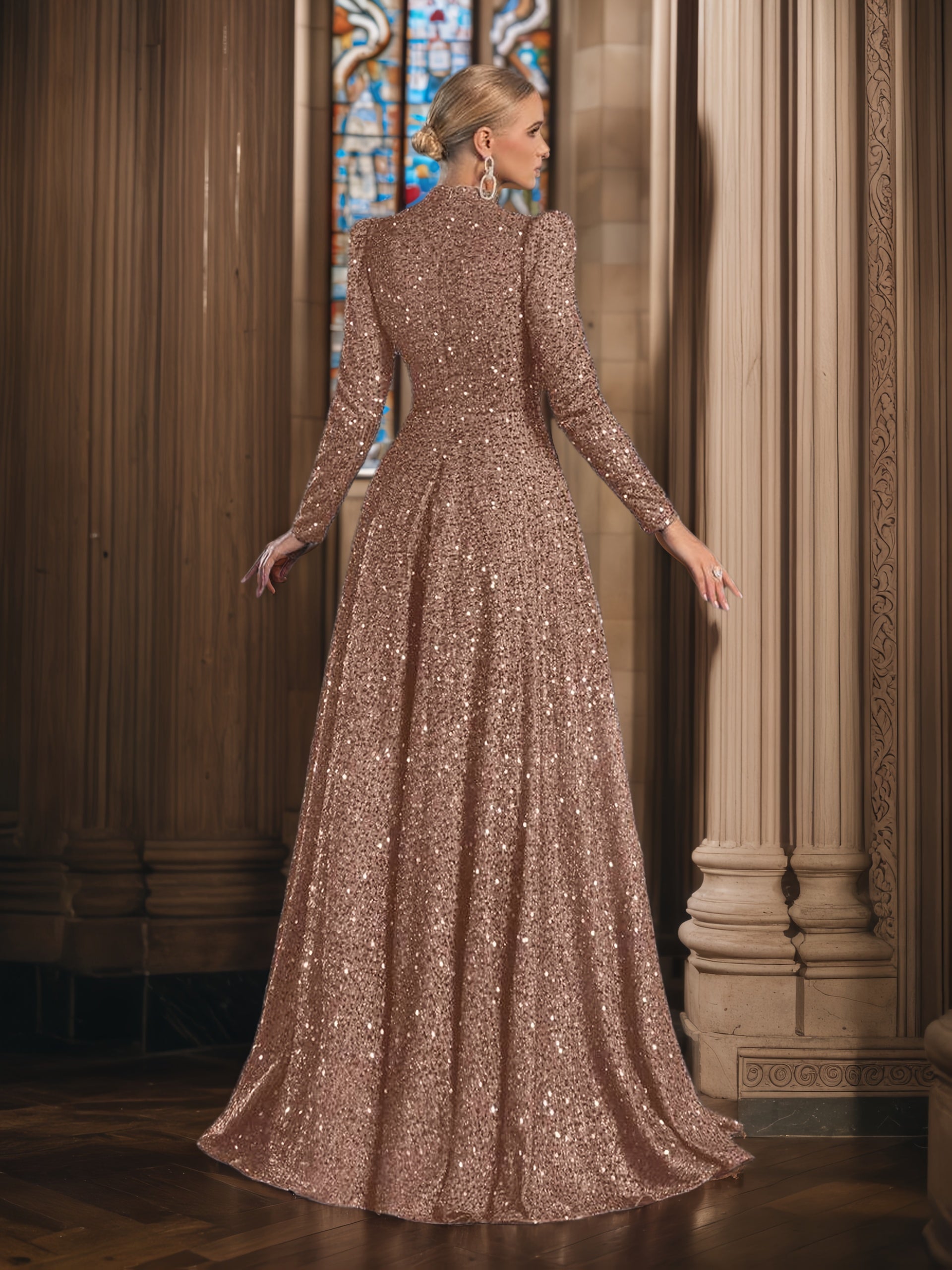 Elegant Evening | Women's Sequin Maxi Dress with Asymmetrical Design 5