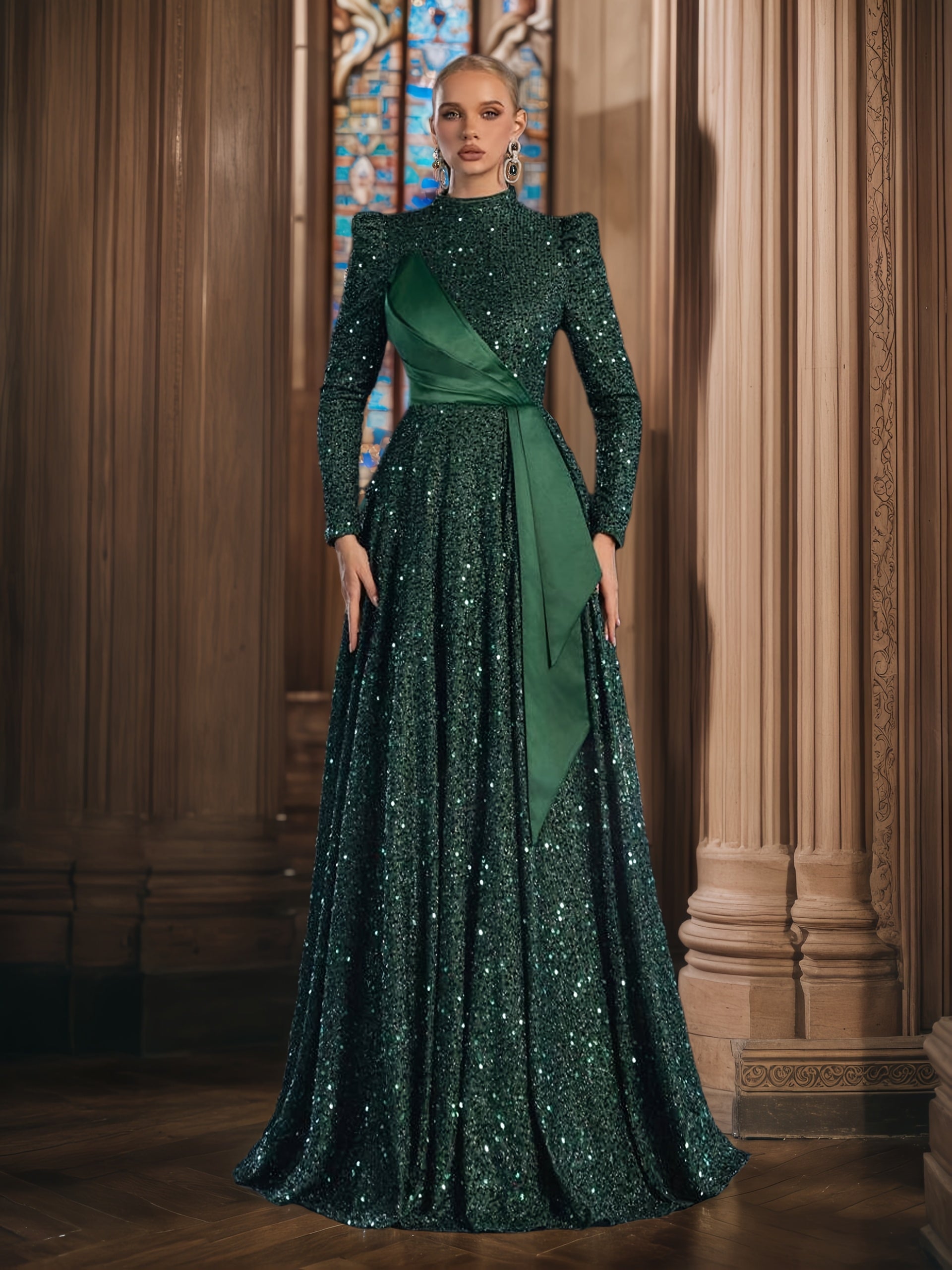 Elegant Evening | Women's Sequin Maxi Dress with Asymmetrical Design 6