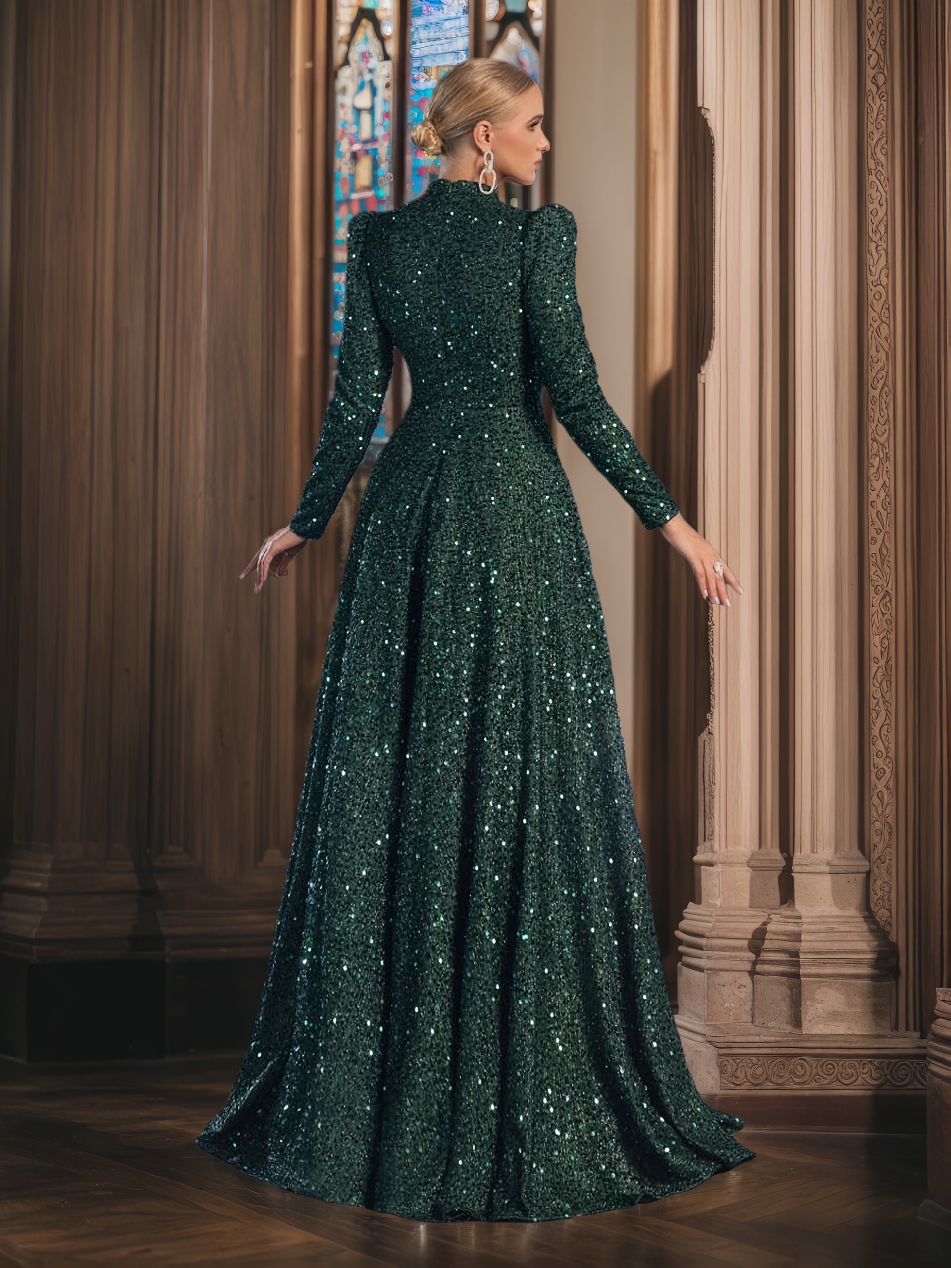 Elegant Evening | Women's Sequin Maxi Dress with Asymmetrical Design 8