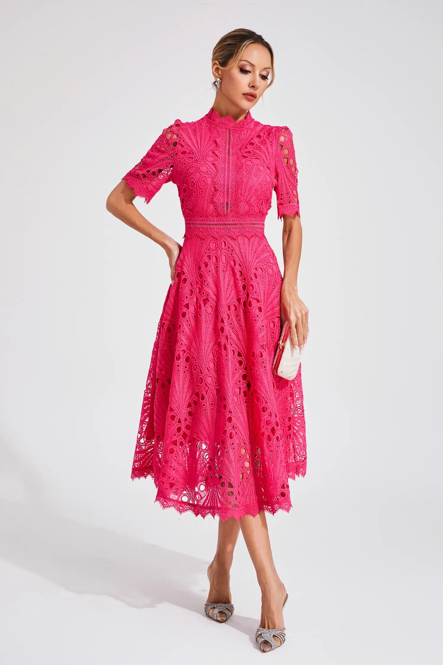 Elegant Lace Midi Dress | Women's Wedding Guest Dress with Flattering Fit 3
