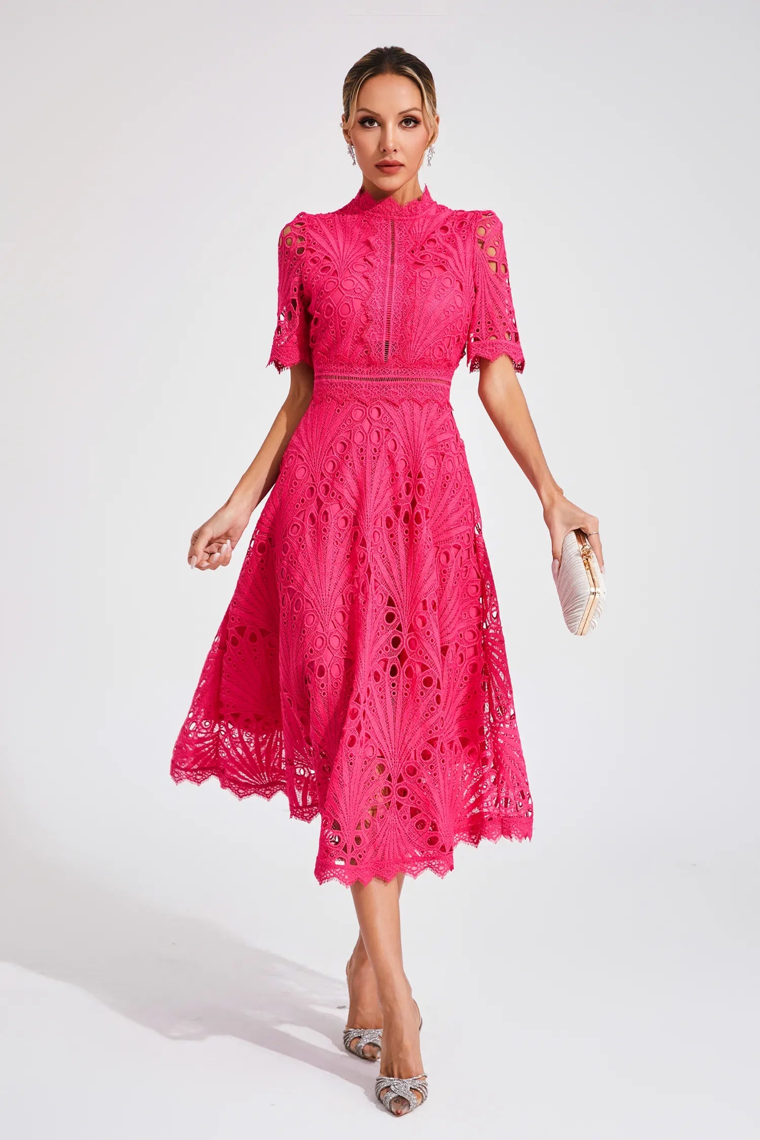 Elegant Lace Midi Dress | Women's Wedding Guest Dress with Flattering Fit 5