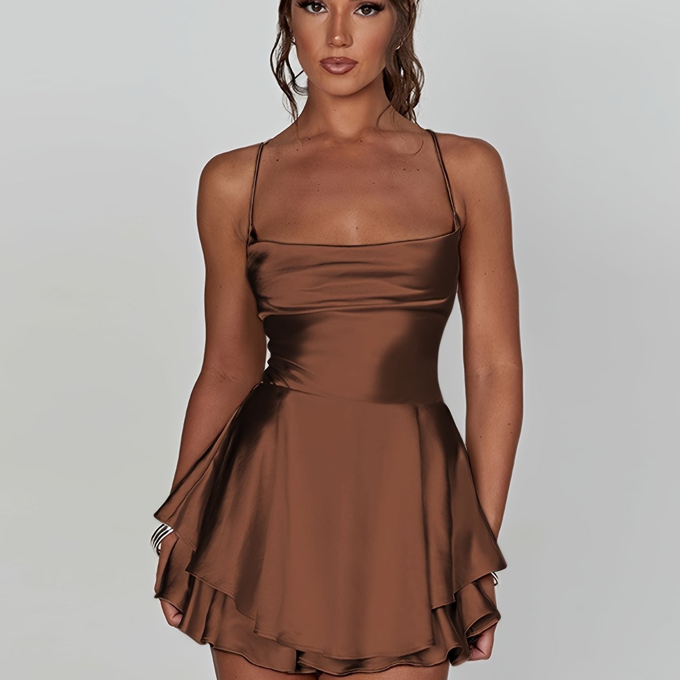 Elegant Layered Mini Dress | Cocktail Dress with Spaghetti Straps 10