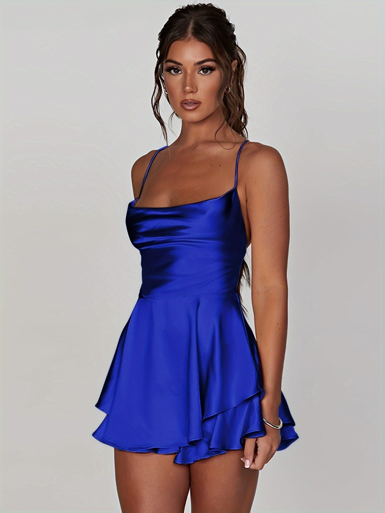 Elegant Layered Mini Dress | Cocktail Dress with Spaghetti Straps 12