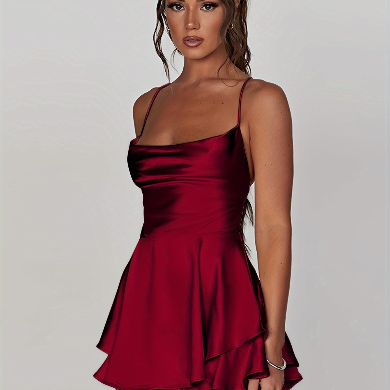 Elegant Layered Mini Dress | Cocktail Dress with Spaghetti Straps 13
