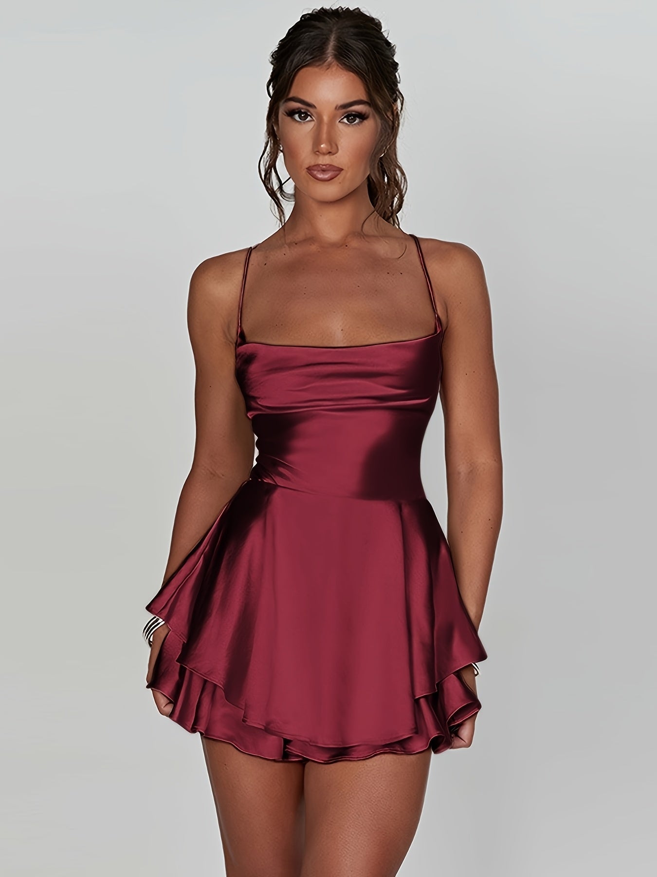 Elegant Layered Mini Dress | Cocktail Dress with Spaghetti Straps 2
