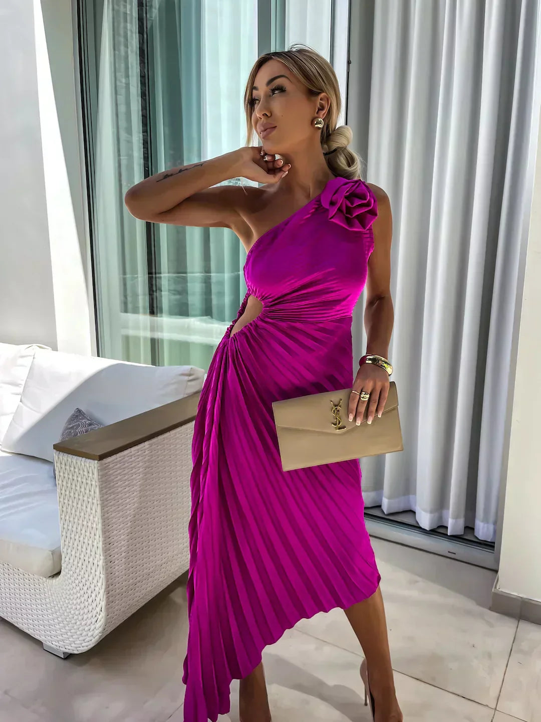 Elegant Pleated | White Maxi Dress for Women with One-Shoulder Design 8