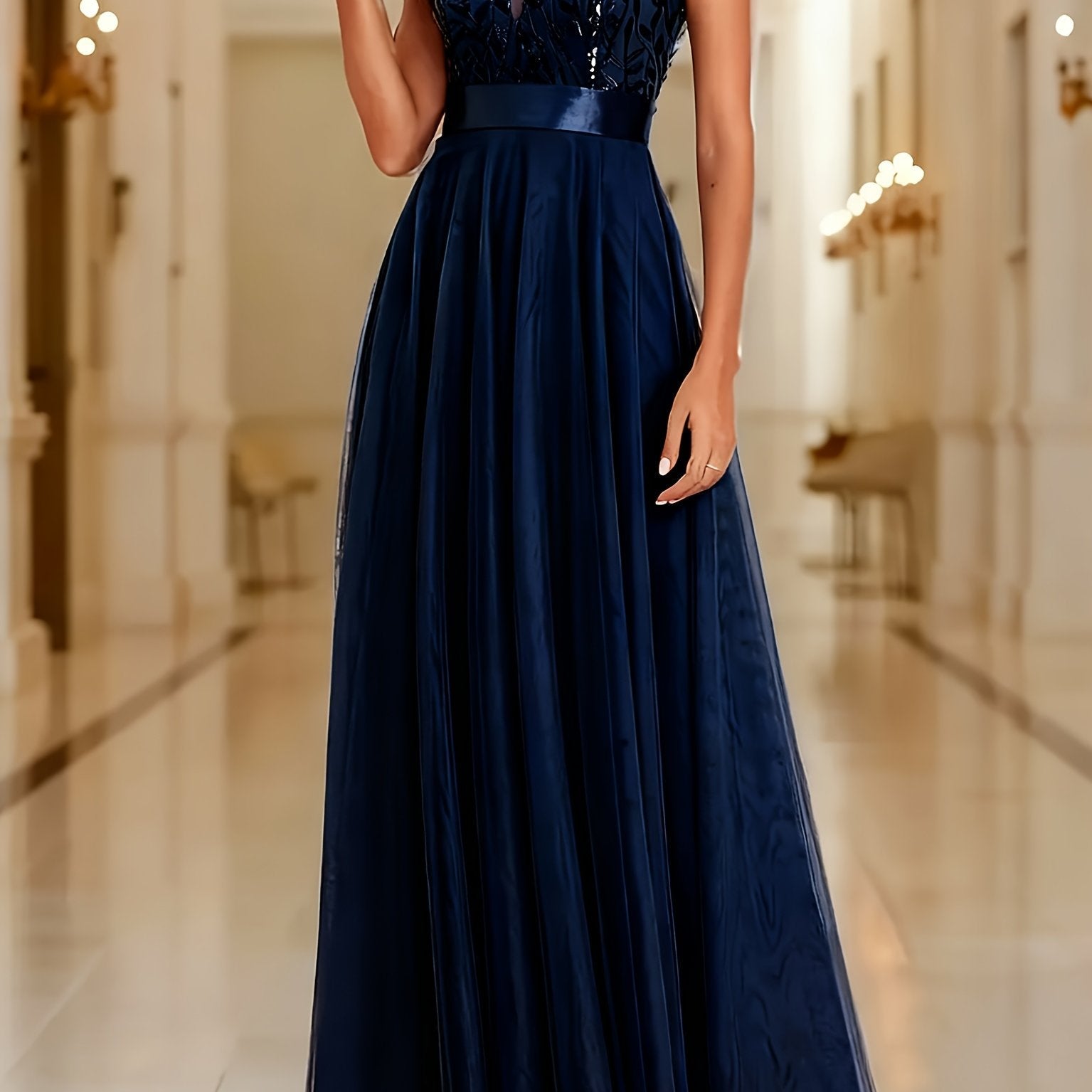 Elegant Sequin Maxi Dress for Women with V-Neck & A-Line Silhouette 3