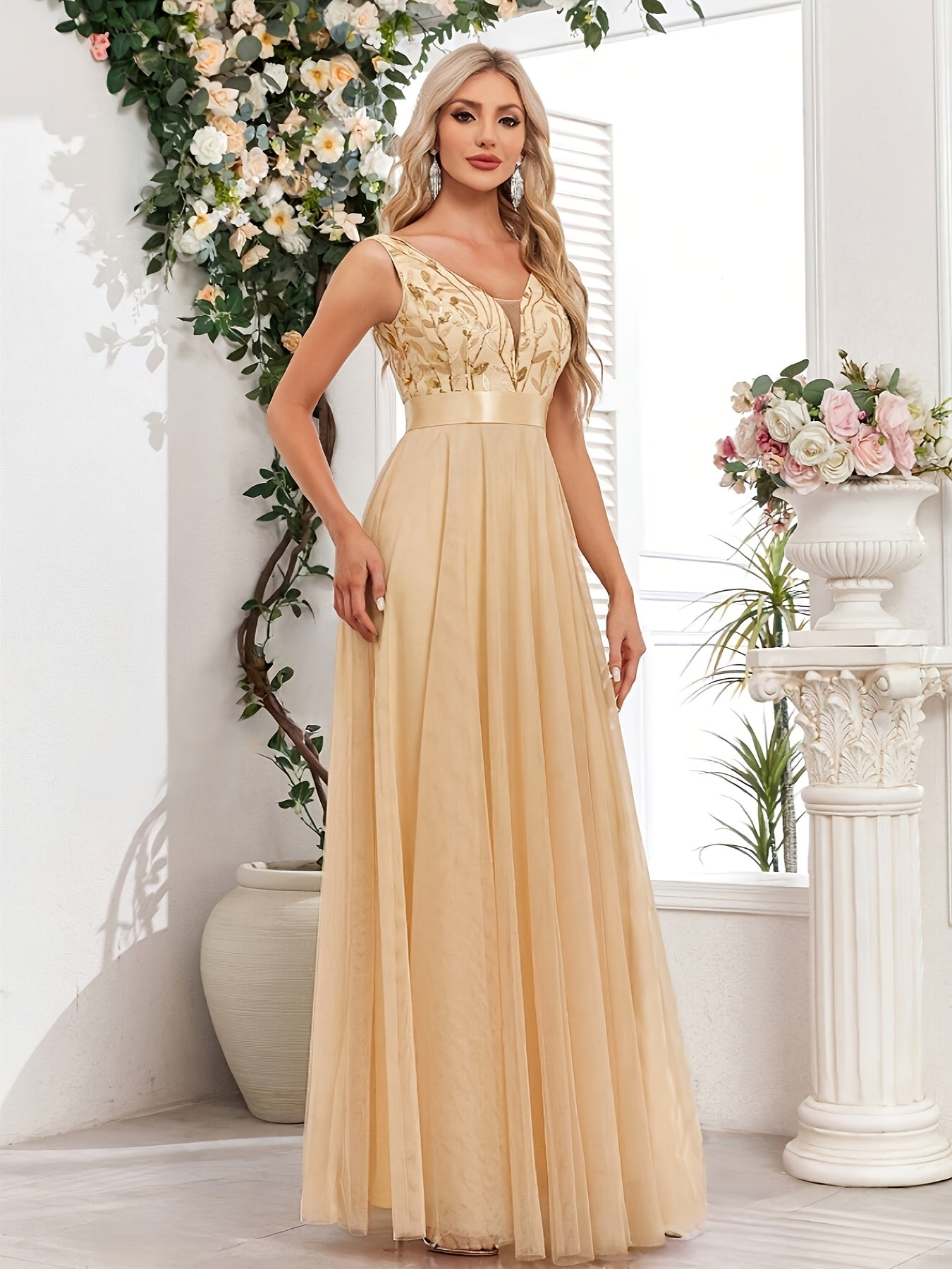 Elegant Sequin Maxi Dress for Women with V-Neck & A-Line Silhouette 5