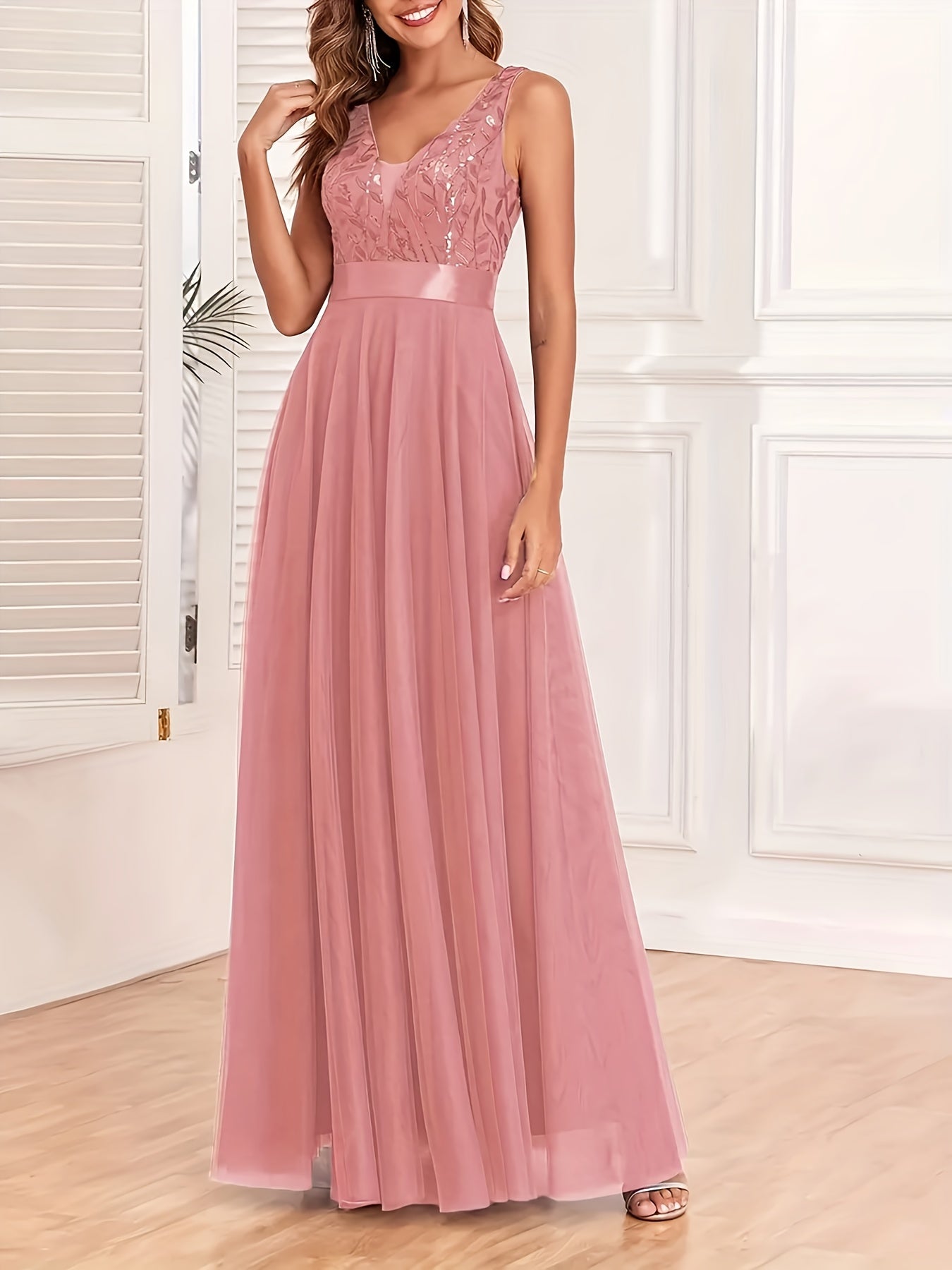 Elegant Sequin Maxi Dress for Women with V-Neck & A-Line Silhouette 8