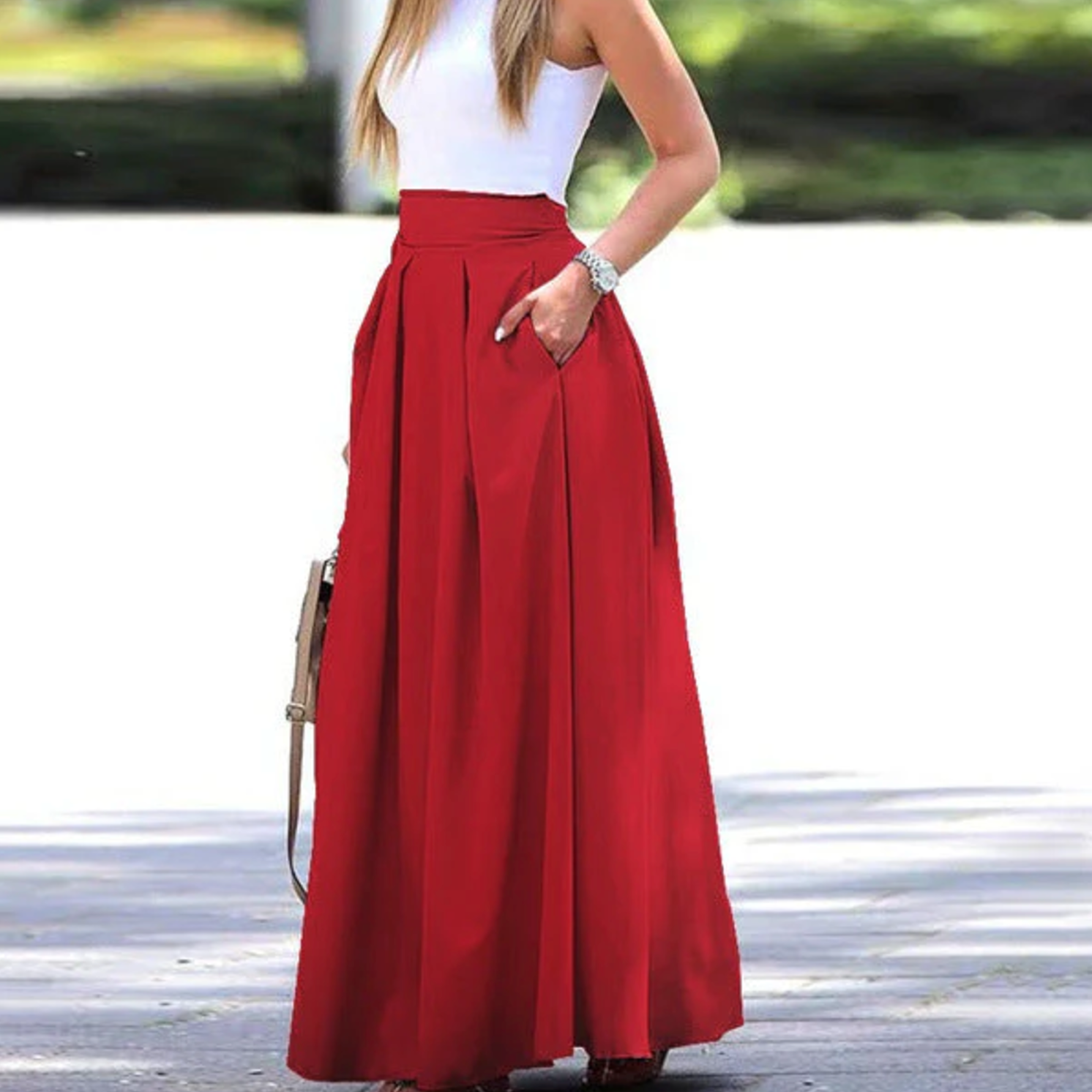 Elegant | Maxi Skirt for Women with High-Waist Design & Pockets 0