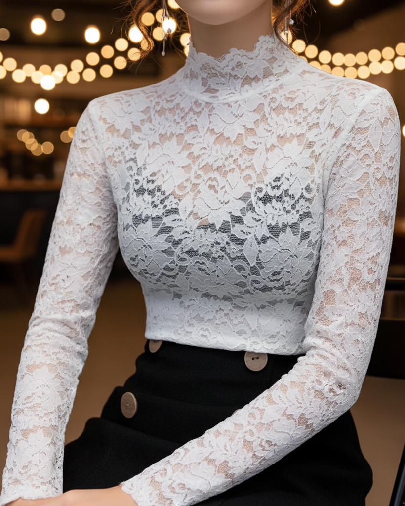 Ella | Elegant Lace High-Neck Blouse for Women 1