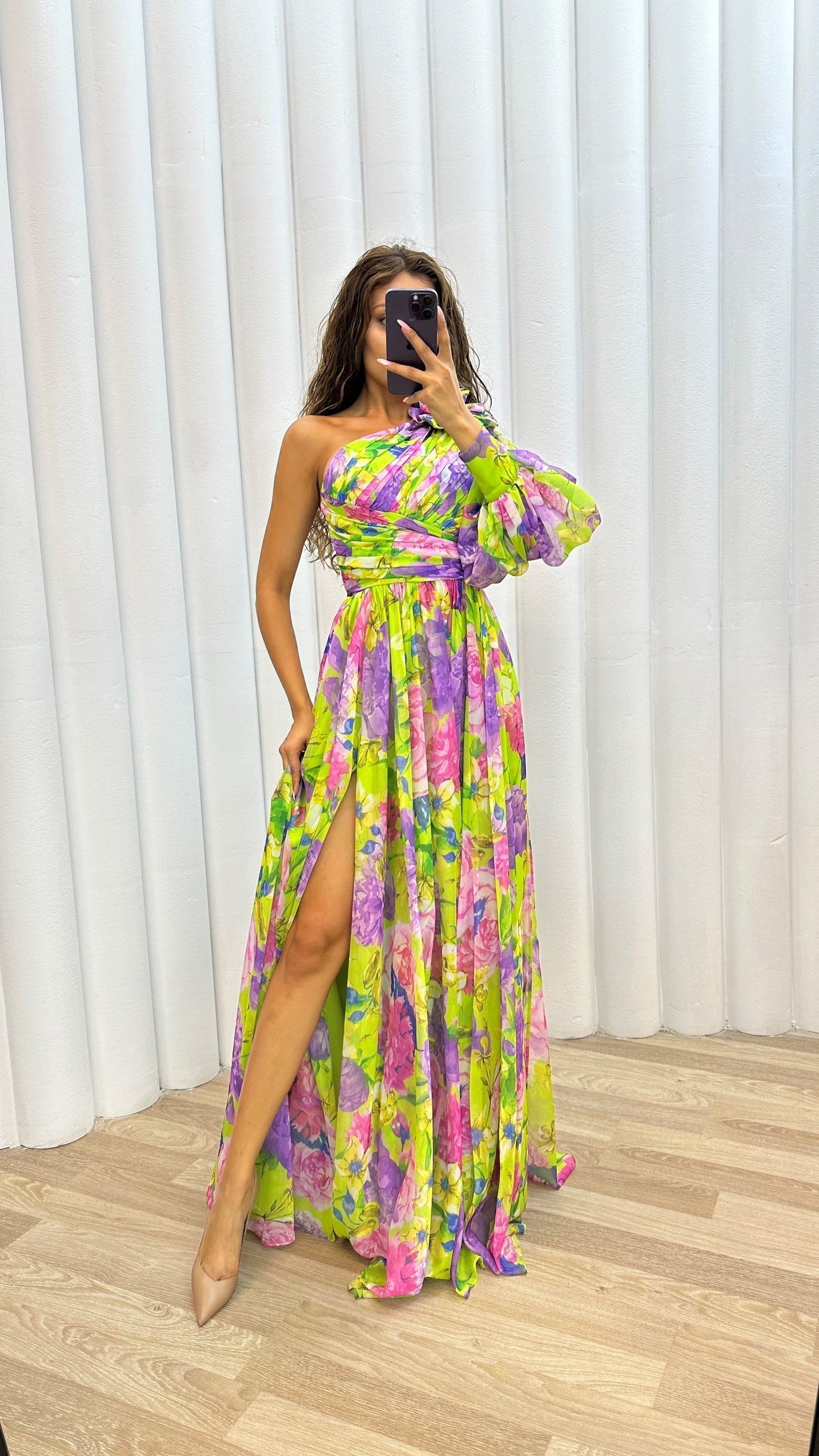 Emily | Elegant Floral One Shoulder Maxi Dress for Weddings and Summer Events 1