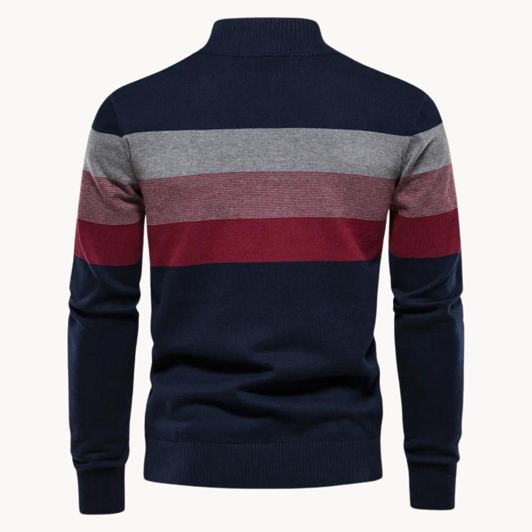 Men’s Slim Fit Striped Quarter-Zip Knit Jumper