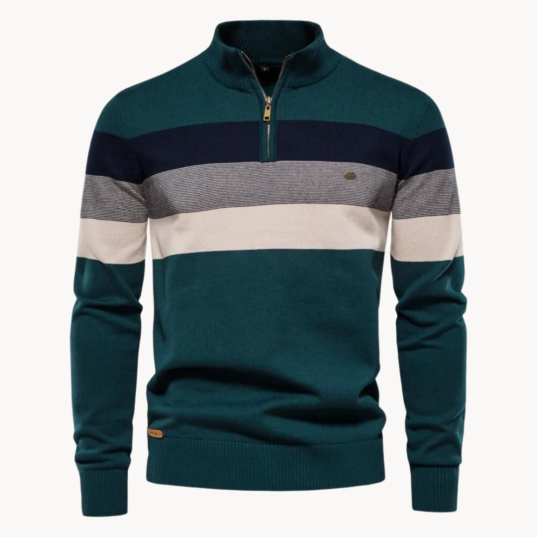 Men’s Slim Fit Striped Quarter-Zip Knit Jumper
