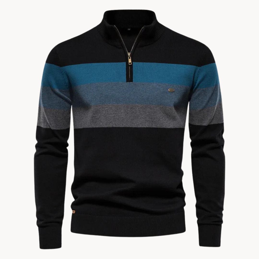 Men’s Slim Fit Striped Quarter-Zip Knit Jumper