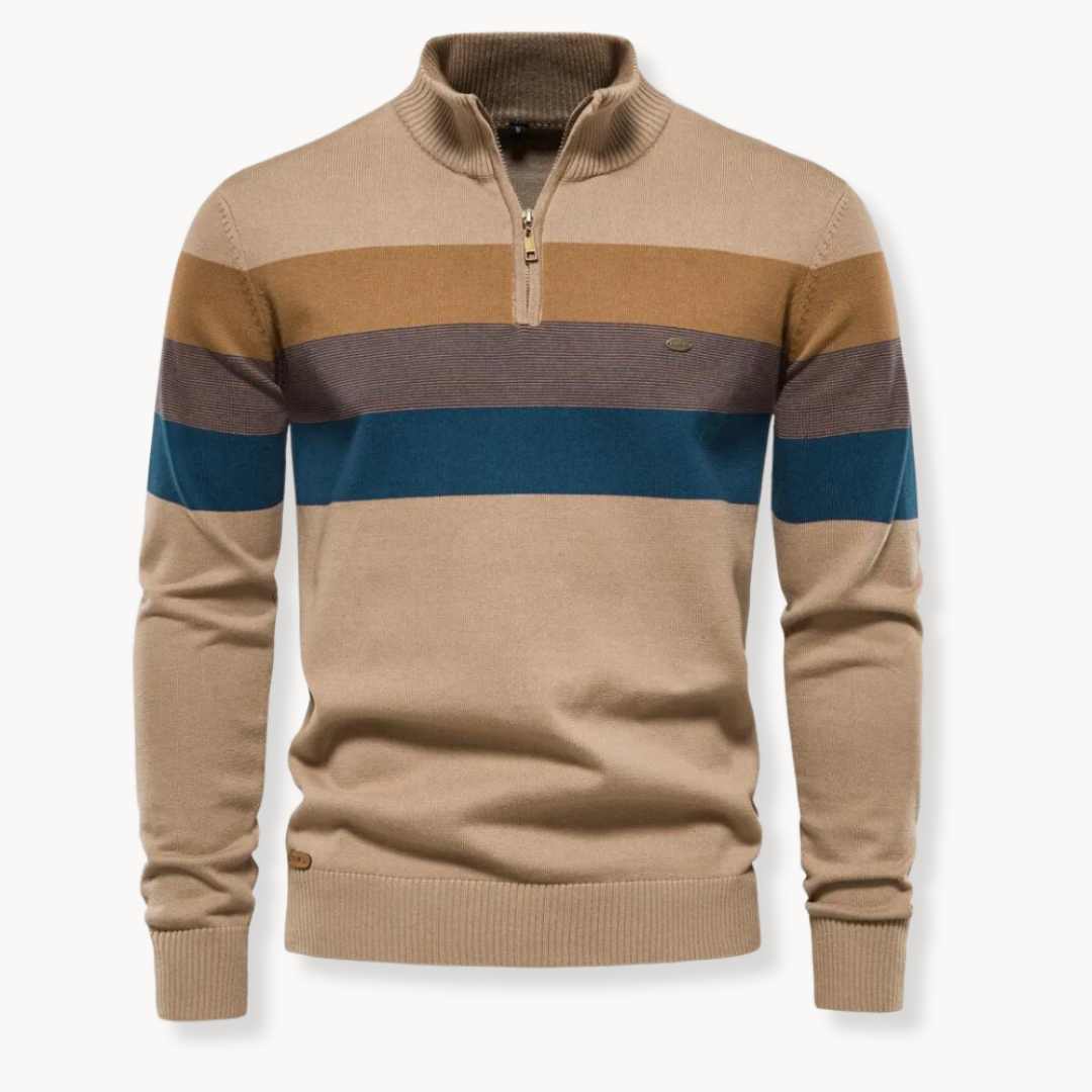 Men’s Slim Fit Striped Quarter-Zip Knit Jumper