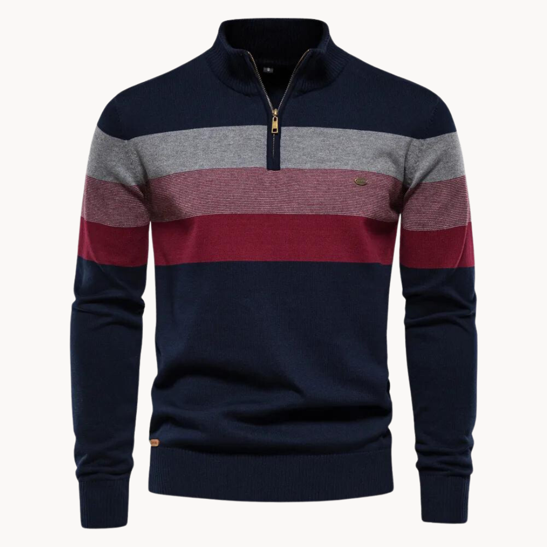 Men’s Slim Fit Striped Quarter-Zip Knit Jumper