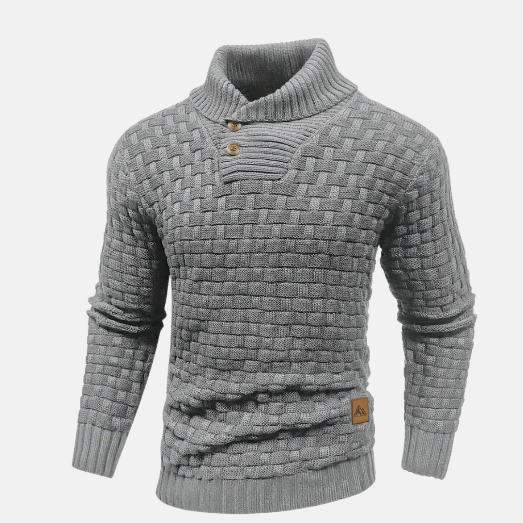 Men’s Textured Knit Jumper with Shawl Collar