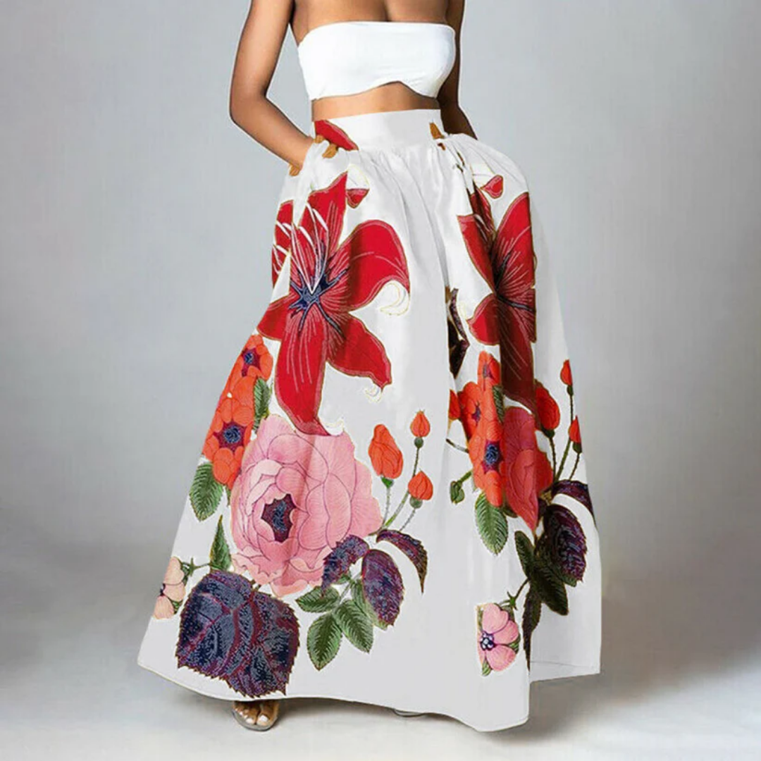 Floral Collection | Women's Maxi Skirt with High-Waisted Design & Pockets 2