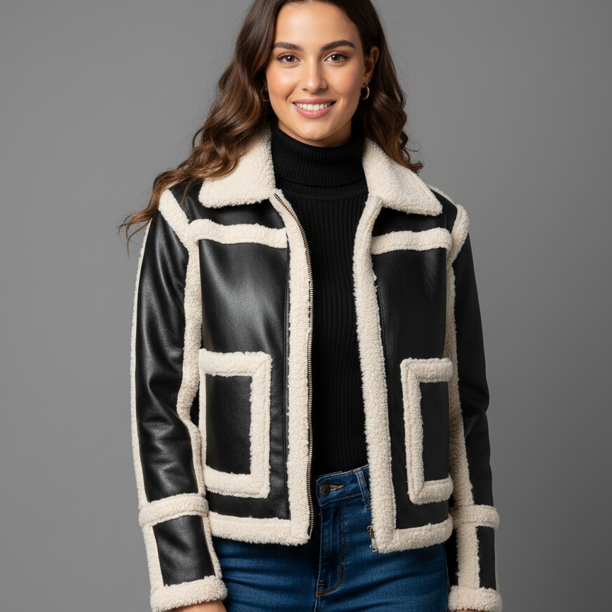 Women’s Cropped Shearling-Detail Bomber Jacket